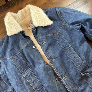Vintage Lee Storm Rider Denim Jean Jacket Mens Medium Sherpa Lined Made USA 70s